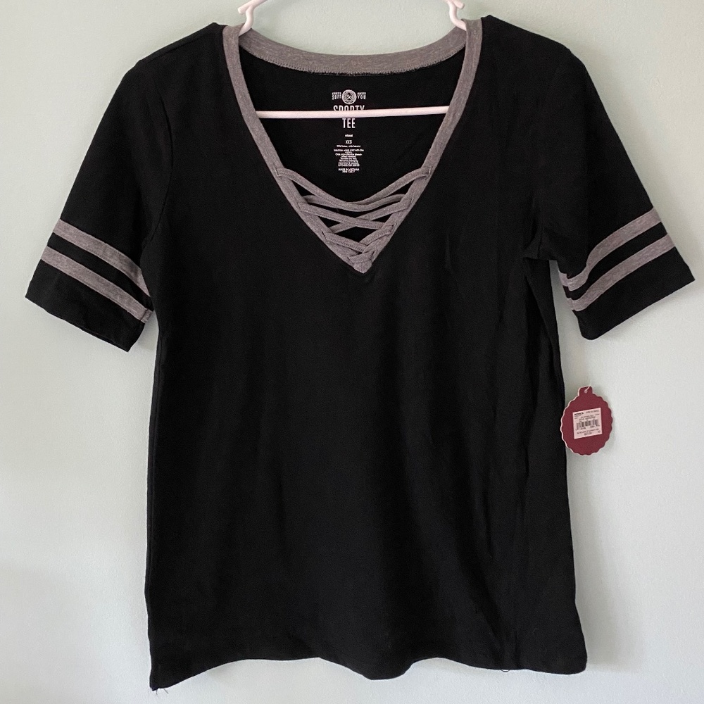 Sporty Crisscross Neck T-Shirt